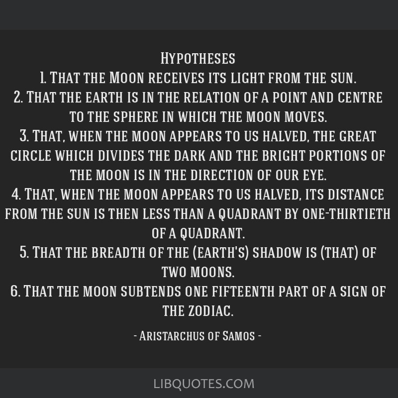 Aristarchus of Samos quote: Hypotheses 1. That the Moon...
